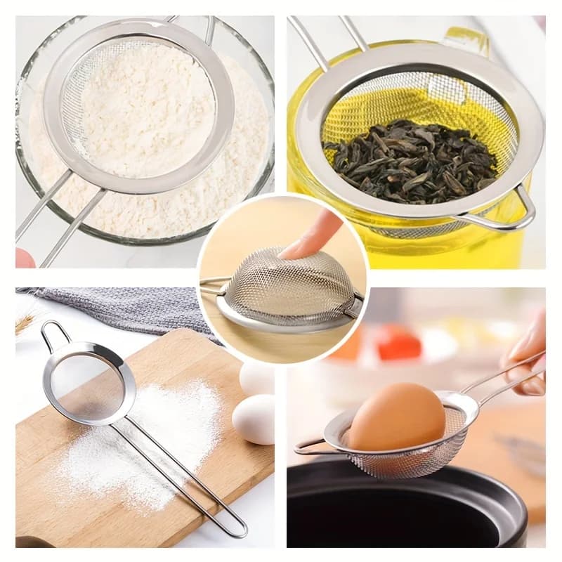 3pcs Fine Mesh Strainers Set Stainless Steel Multipurpose Flour Sieve Sifter With Handle Perfect For Tea Flour Egg Kitchen Tool