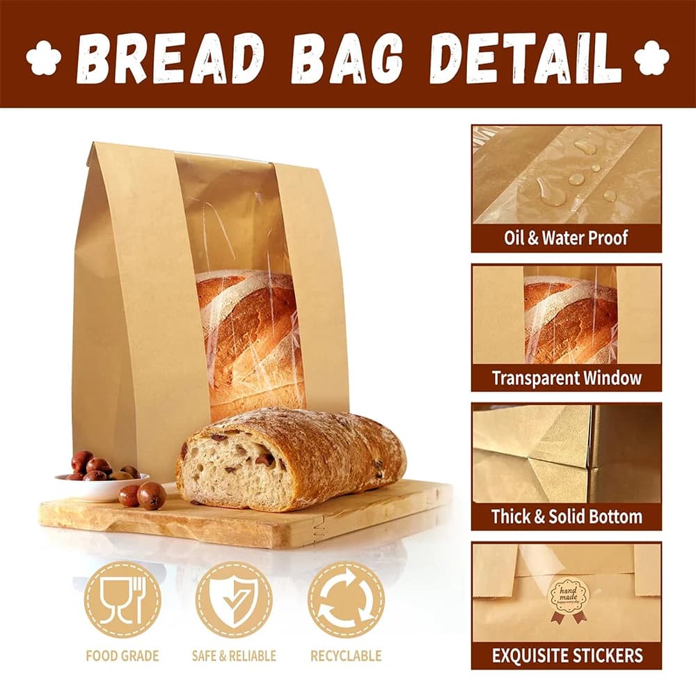 LMETJMA Large Bread Bags for Homemade Bread Sourdough Paper Bread Bags with Clear Window Bakery Bags for Cookies Cakes JT298