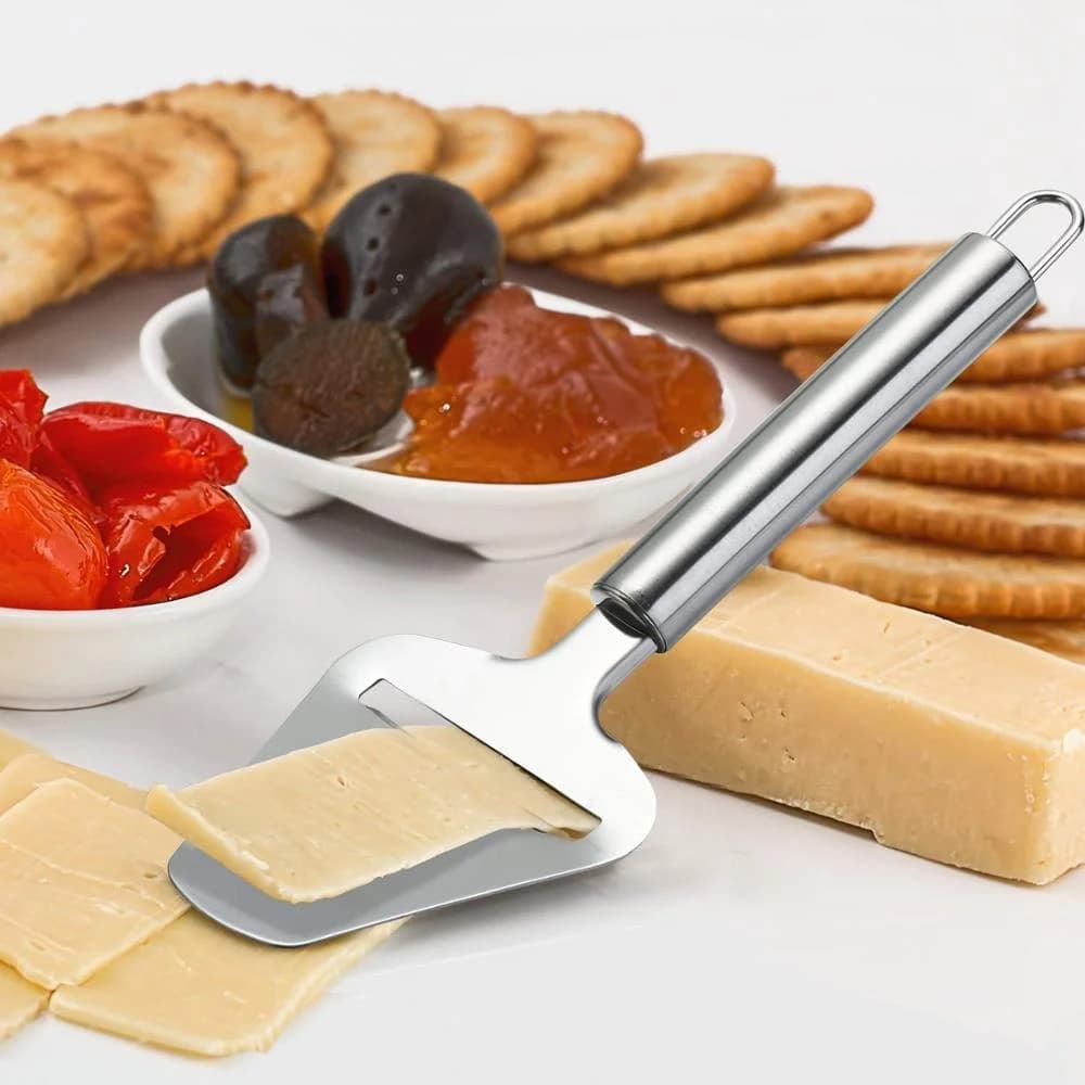 LMETJMA Stainless Steel Cheese Slicer Heavy Duty Plane Cheese Cutter Non-Stick Cheese Slicer Knife Server KC0331