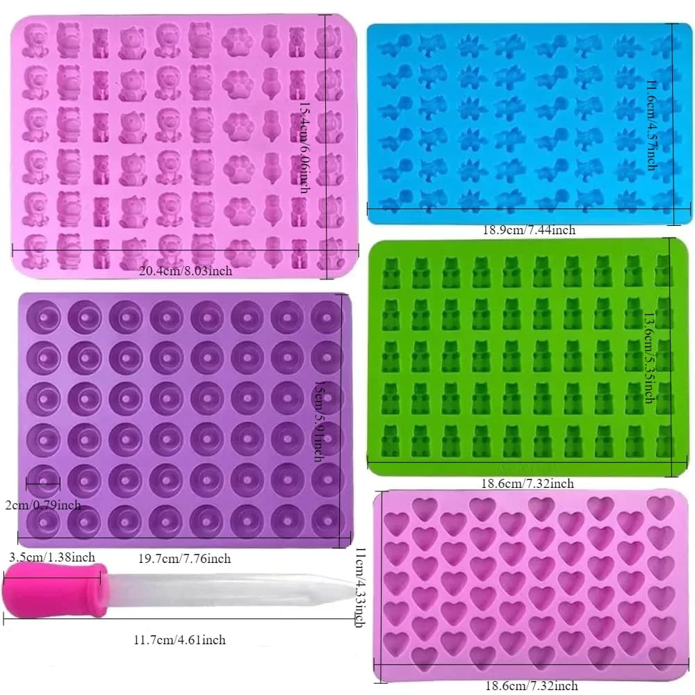 2/5pcs Gummy Bear Candy Mold Kit with 2 Droppers Silicone Non-stick Chocolate Molds DIY Multi-Shape Jelly Fondant Kitchen Tool