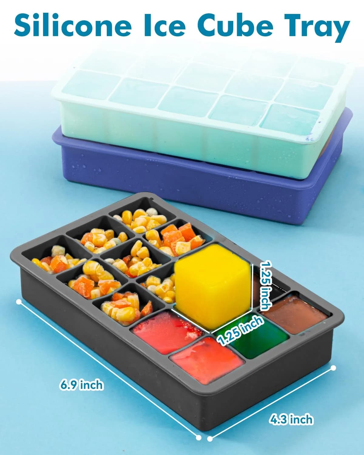 15 Cavity Ice Cube Tray Silicone Square Ice Trays Easy Release Stackable Ice Cube Molds with Removable Lid Ice Cubes for Whiskey