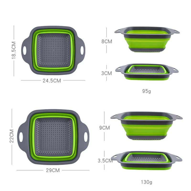 LMETJMA Square Collapsible Colander Silicone Kitchen Foldable Colander Food Vegetable Fruit Strainers Drainer JT39