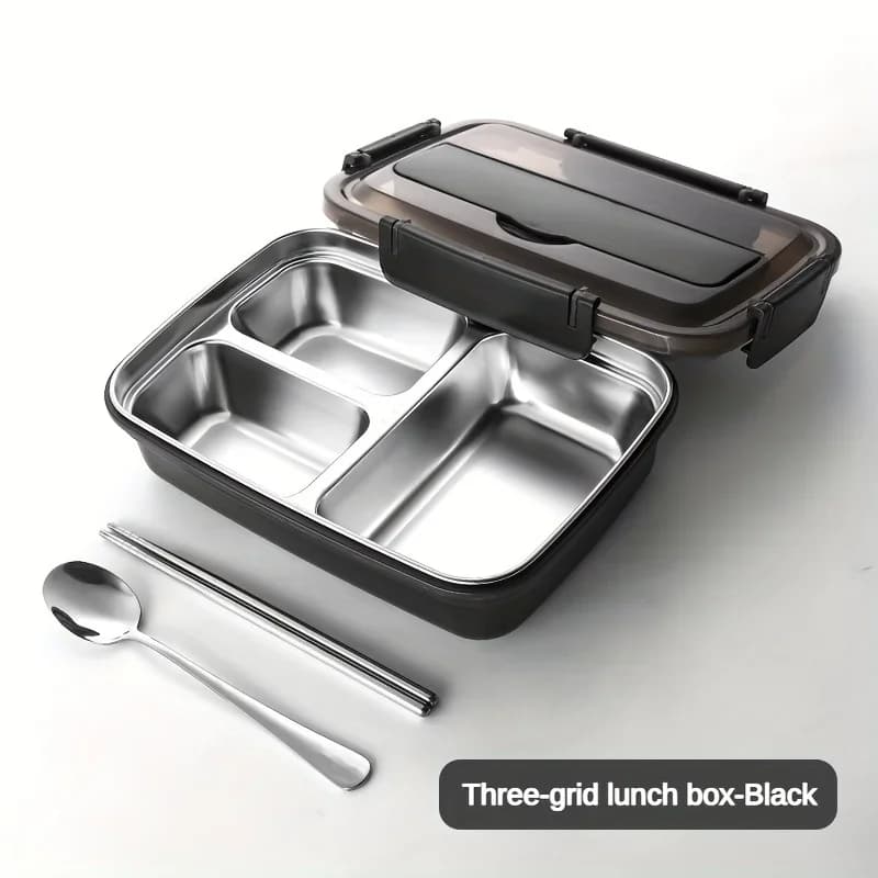 Easy-Clean Bento Container For Students & Office Workers,Leak-Proof Stainless Steel Lunch Box With 3/4 Compartments - Durable