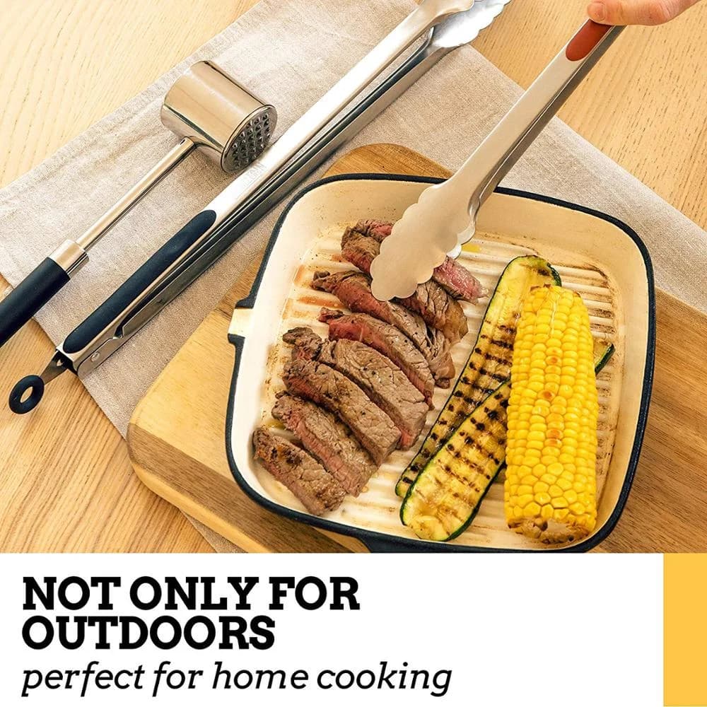 LMETJMA 9'' 12'' 14'' 16'' Kitchen Tongs Stainless Steel Grill Tongs for Cooking BBQ Non-Slip Salad Tongs Clips KC0312