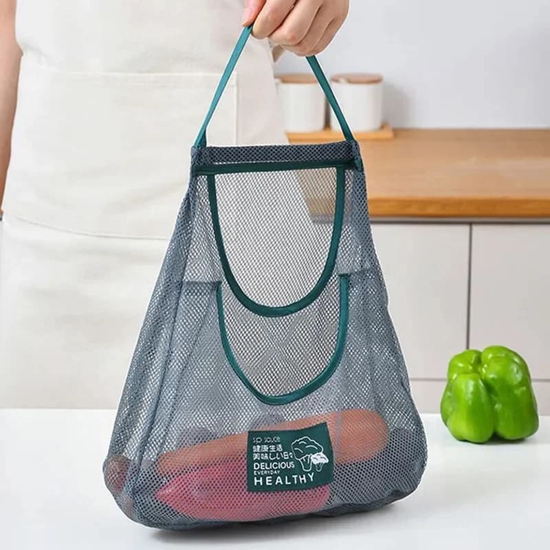 Reusable Hang Mesh Storage Bag With Smooth Edge‑Wrapped Handle Kitchen Fruit Vegetable Net Pouch Onion Garlic Potato Organizer