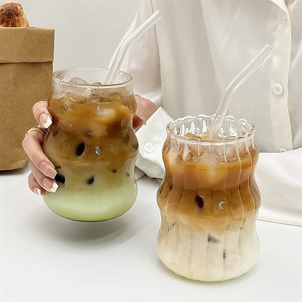 1pc Glass Cup 530ml Water Glasses Stripe Mug Heat-resistant Tumbler Drinkware Perfect For Tea Juice Milk Coffee For Party