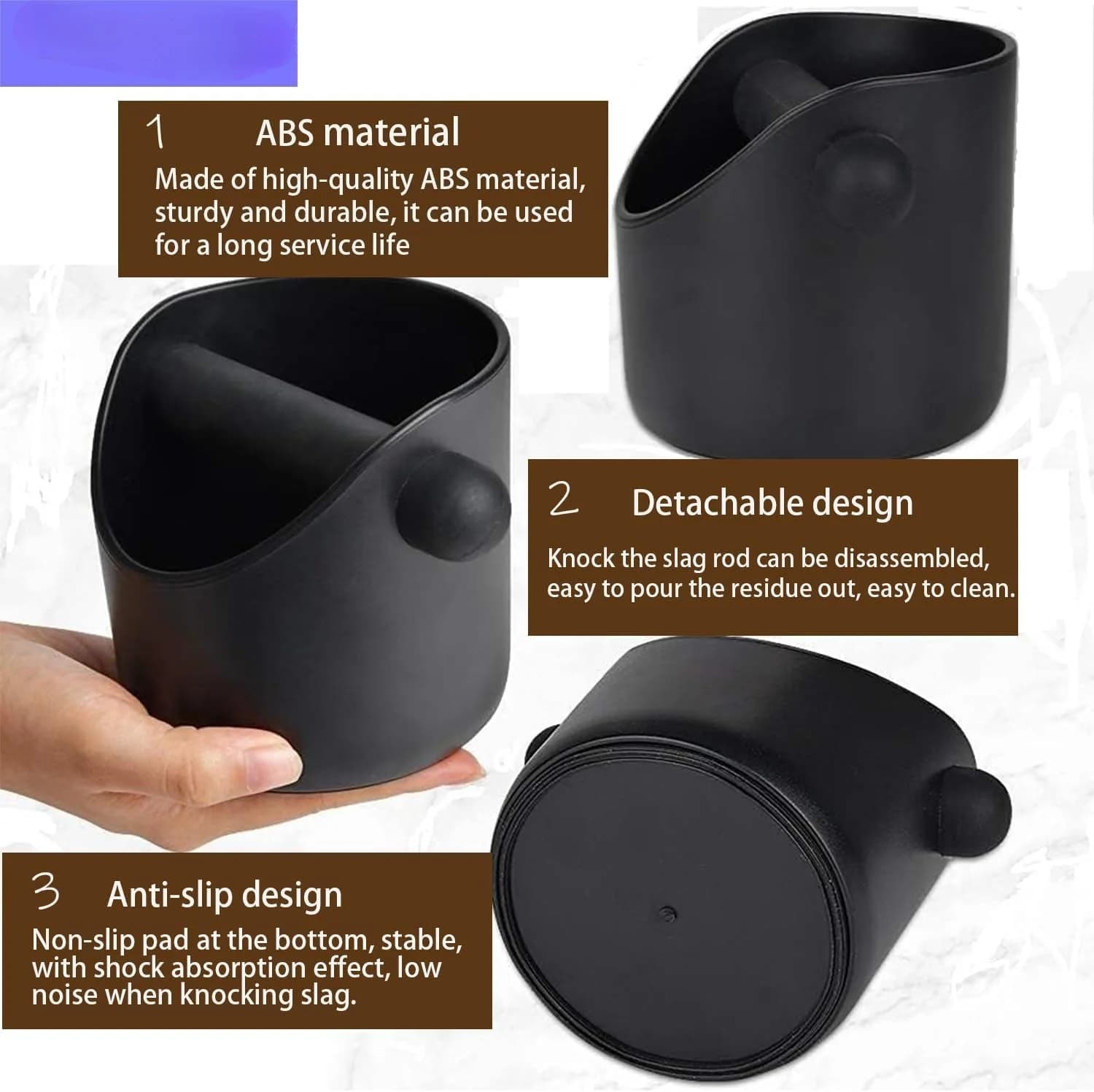 Coffee Knock Box Shock-Absorbent Durable Barista Style Knock Box With Removable Knock Bar.(4.6 X 4.3 Inch-Black)