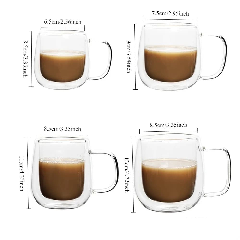 1pc Double Wall Glass Coffee Cup with Handle Insulated Glass Espresso Cups For Cold/Hot Drink Americano/Lattes/Tea/Juice/Milk