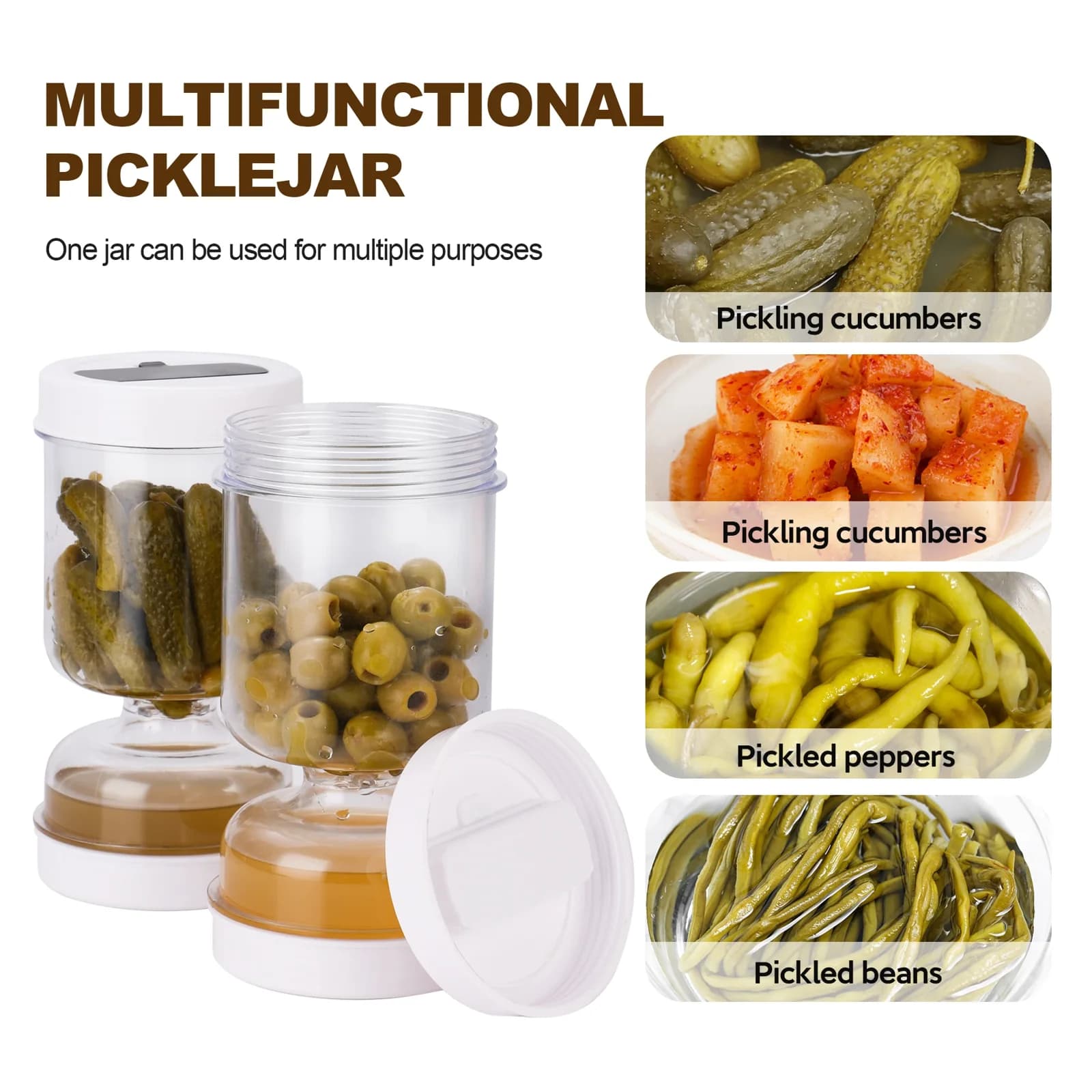 Pickles Jar With Forks Dry and Wet Dispenser Pickle and Olives Hourglass Jar Cucumber Container for Kitchen Juice Separator Tool