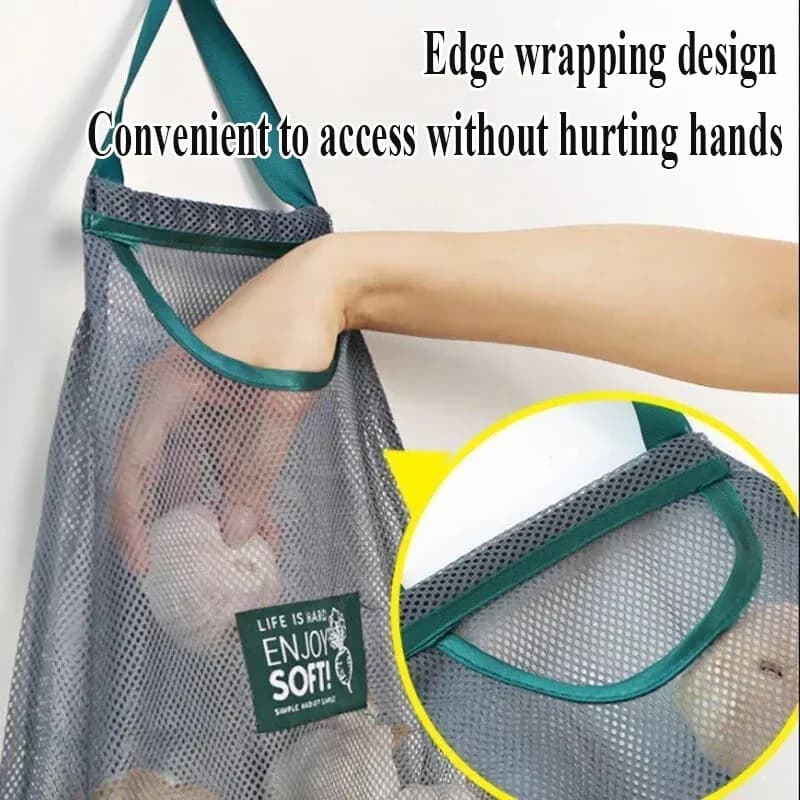 Reusable Hang Mesh Storage Bag With Smooth Edge‑Wrapped Handle Kitchen Fruit Vegetable Net Pouch Onion Garlic Potato Organizer