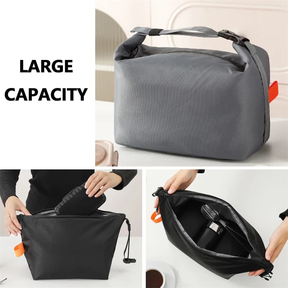 1pc Larger Capacity Lunch Bag Leakproof Cooler Bag Food Lunch Containers Hand-held Bento Bag For School, Work, Office, Picnic