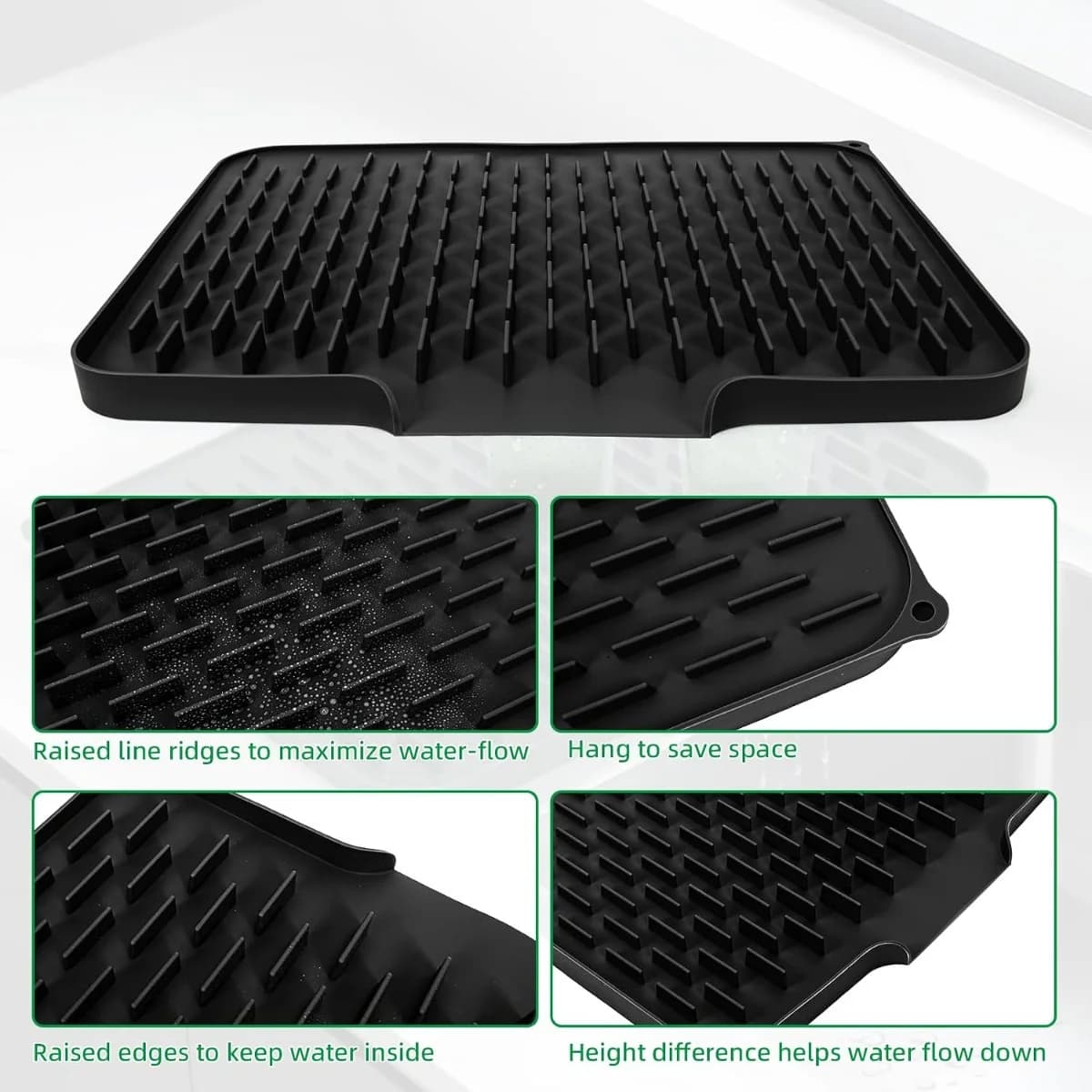 Silicone Kitchen Drain Mat with Built in Drainage Easy Clean for Countertops Sinks Refrigerators Home Accessory Tool