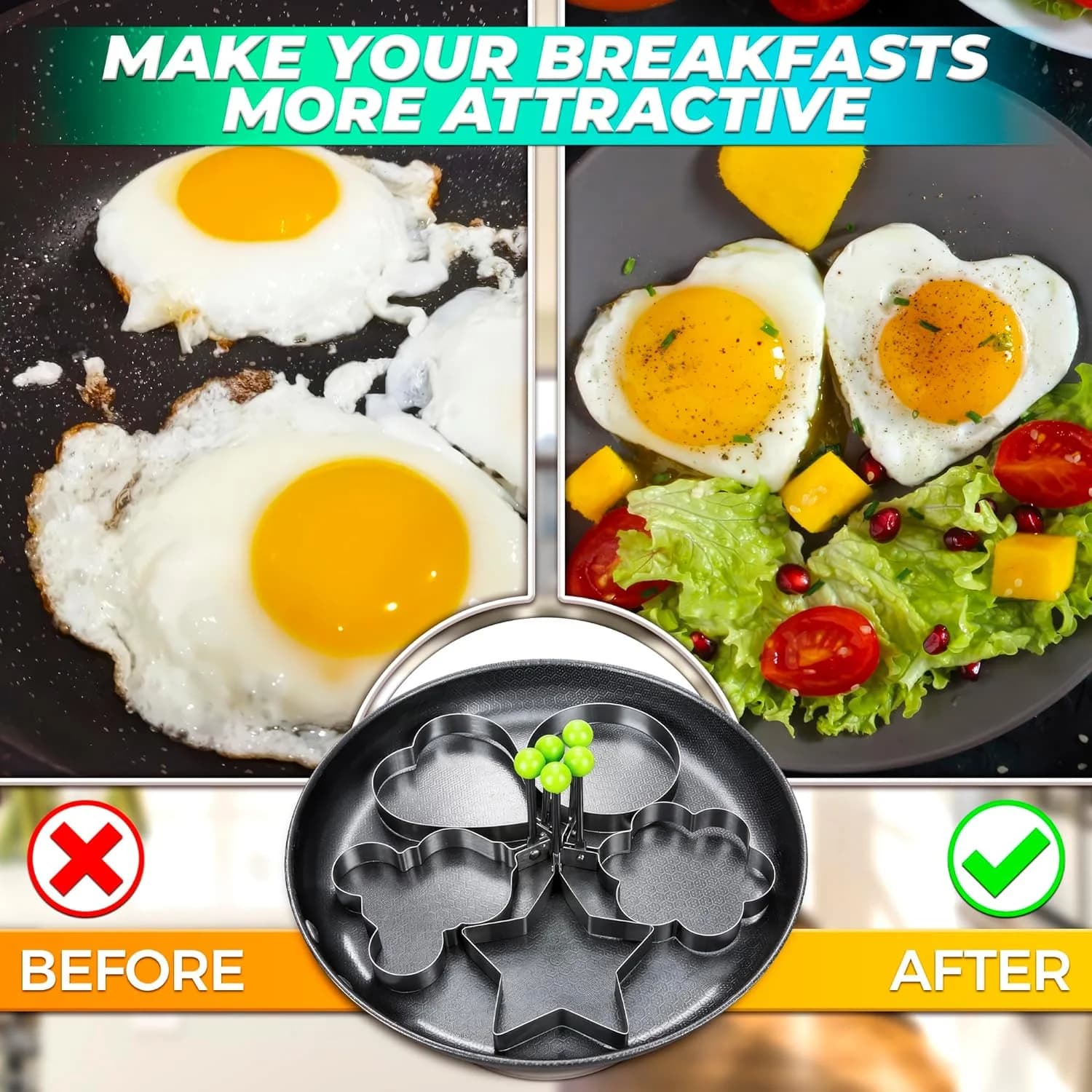 5Pcs Stainless Steel Eggs Rings Mold With Handle,Round Non-stick Pancake Omelette Mold For Griddle,Egg Shaper Home Kitchen Items