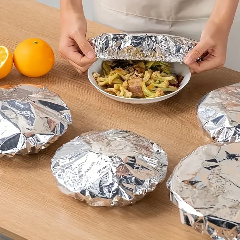 10/100pcs Aluminum Foil Cover Heat-Resistant Insulation Lid for Bowls Plates Keep Food Warm Fresh Kitchen Food Grade Cling Wrap