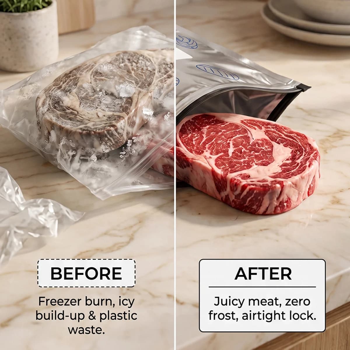 Kitchen Reusable Aluminum Foil Storage Bags Airtight Slider Zip Freezer Bag Leakproof Food Saver Pouch for Meat Meal Vegetables
