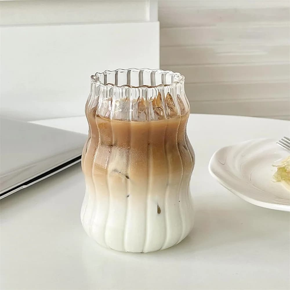 1pc Glass Cup 530ml Water Glasses Stripe Mug Heat-resistant Tumbler Drinkware Perfect For Tea Juice Milk Coffee For Party