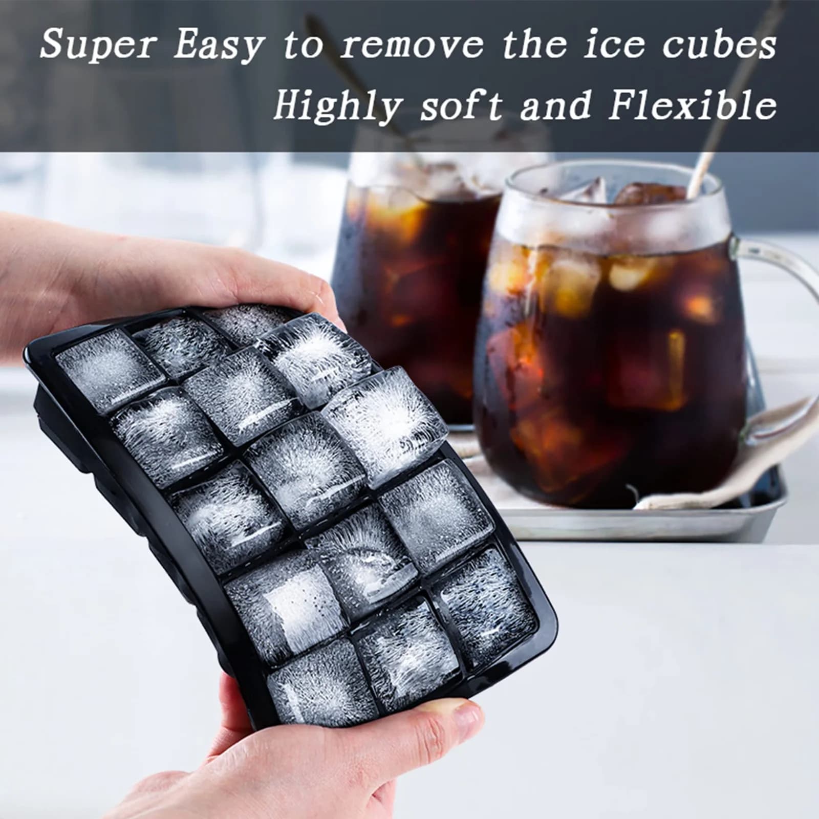 15 Cavity Ice Cube Tray Silicone Square Ice Trays Easy Release Stackable Ice Cube Molds with Removable Lid Ice Cubes for Whiskey