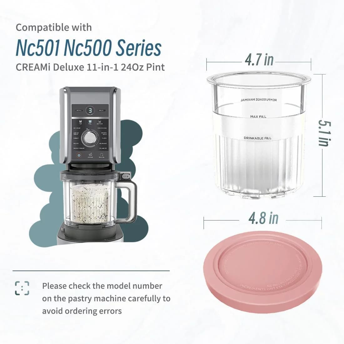 Containers Replacement for NC500/501 Ninja Creami Deluxe Pints Lids Creamy Ice Cream Containers Cups Set Family Size Compatible