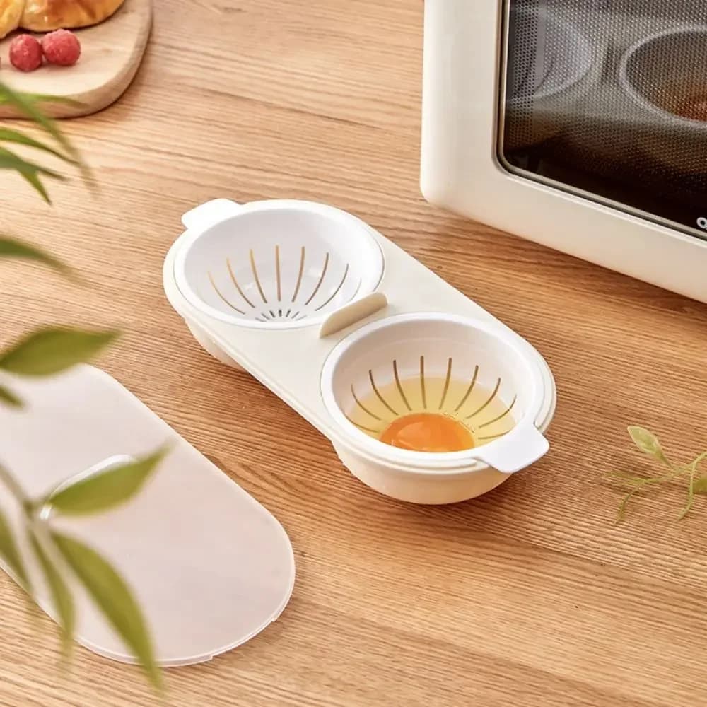 1pc Microwave Eggs Poacher,Double-Cup Egg Boiler,Kitchen Gadget, Hot Spring Egg Mold ,Cooking Tools,Clear Water Lotus Egg Maker