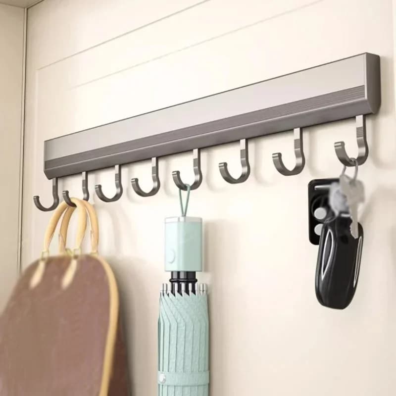 Kitchen Storage Rack Aluminum Alloy Hook Rack Wall Mounted Kitchen Utensil Storage Rack Bathroom Robe Towel Hanger