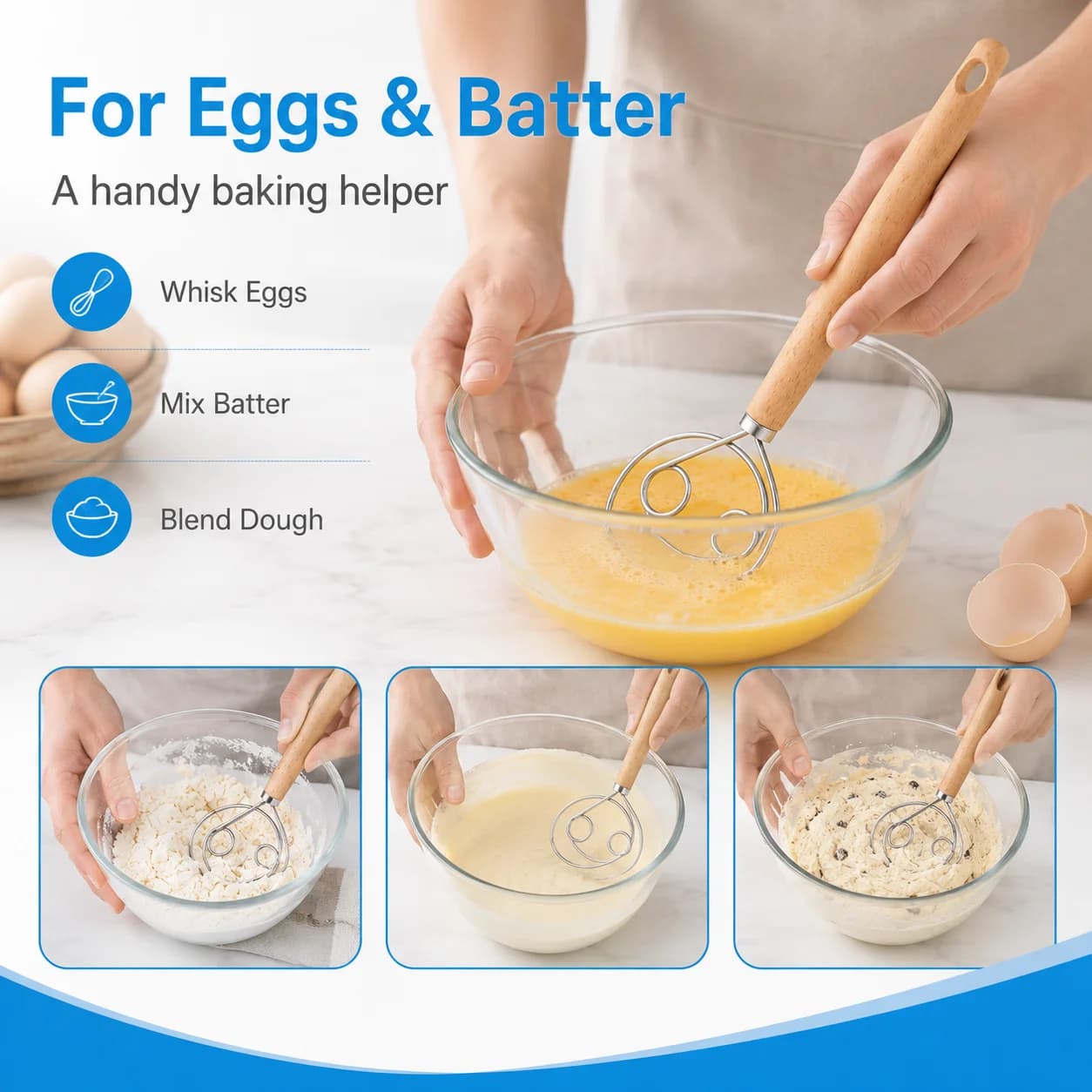 1PC Flour Mixer Handheld Dough Blender Kitchen Baking Tool Manual Whisk For Cake Bread Making Cooking Mixing Batter Quick Easy