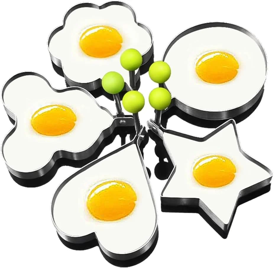 5Pcs Stainless Steel Eggs Rings Mold With Handle,Round Non-stick Pancake Omelette Mold For Griddle,Egg Shaper Home Kitchen Items