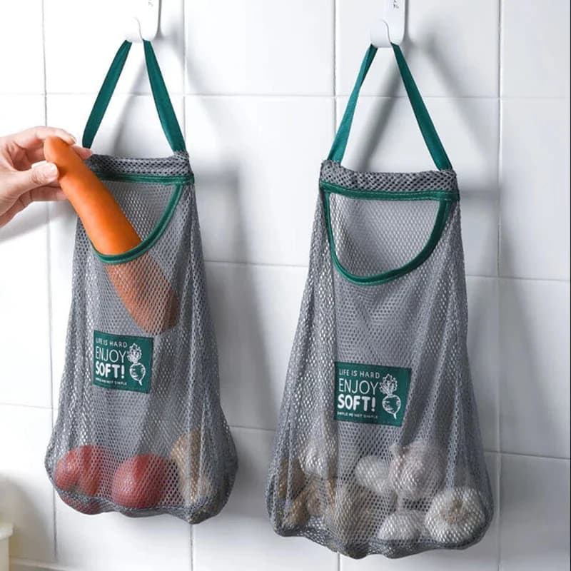 Reusable Hang Mesh Storage Bag With Smooth Edge‑Wrapped Handle Kitchen Fruit Vegetable Net Pouch Onion Garlic Potato Organizer
