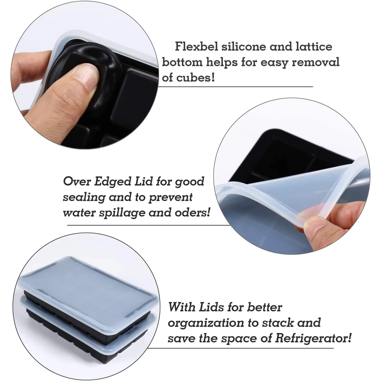 15 Cavity Ice Cube Tray Silicone Square Ice Trays Easy Release Stackable Ice Cube Molds with Removable Lid Ice Cubes for Whiskey