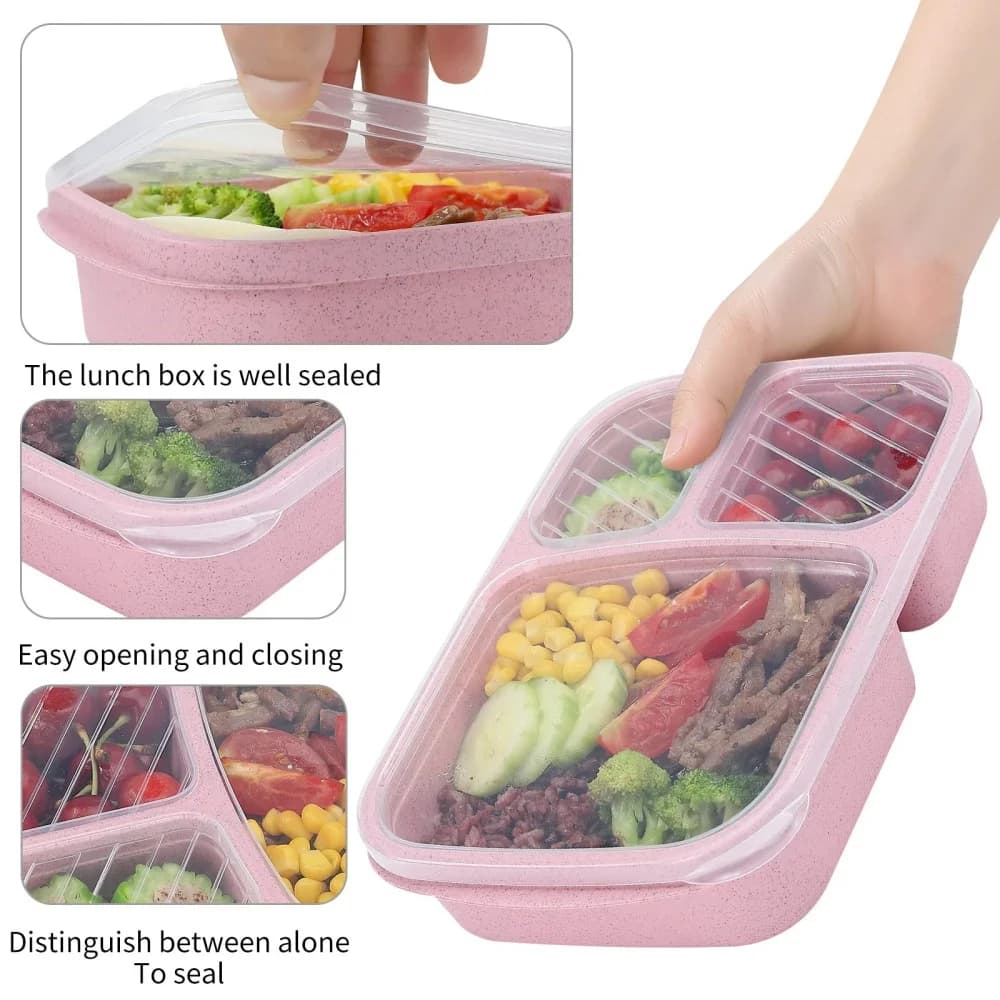 1/4pack Bento Lunch Box Set 3 Compartment Food Storage Containers Wheat Straw Meal Prep Lunch Box Plastic Food Storage Container