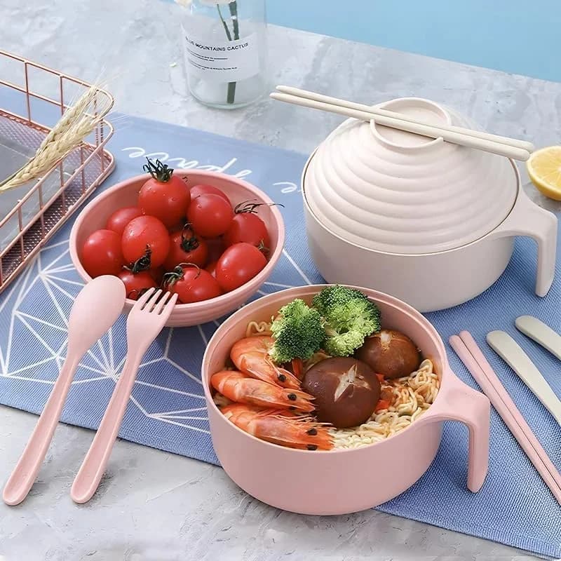 Microwavable Ramen Bowl Set with Chopsticks Cooker Bowl And Lid for Instant Noodles - Kitchen Cooking Accessory