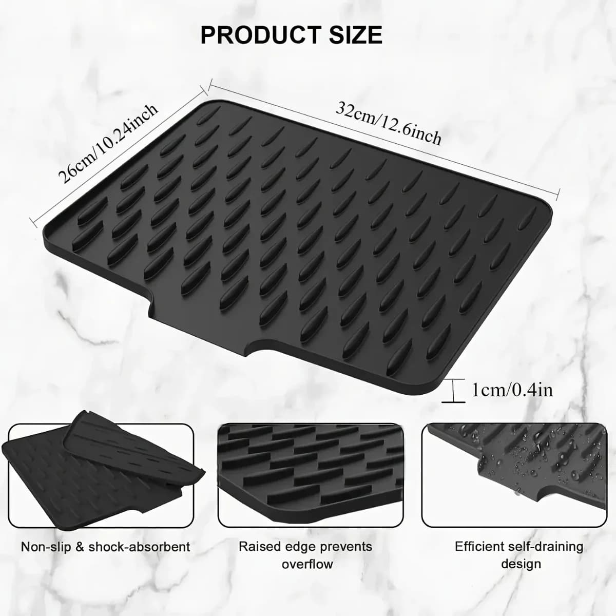 Silicone Kitchen Drain Mat with Built in Drainage Easy Clean for Countertops Sinks Refrigerators Home Accessory Tool