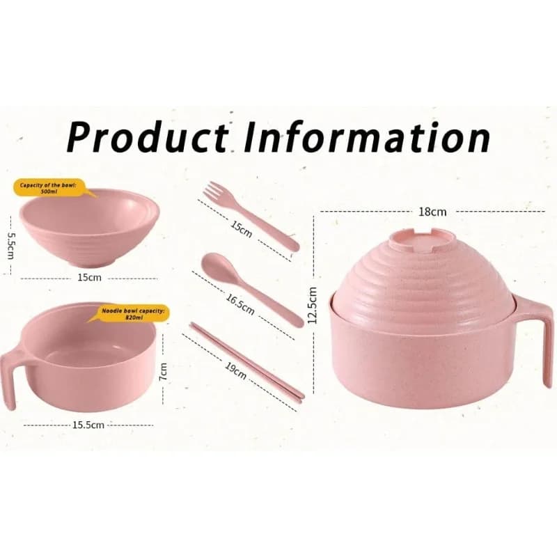 Microwavable Ramen Bowl Set with Chopsticks Cooker Bowl And Lid for Instant Noodles - Kitchen Cooking Accessory