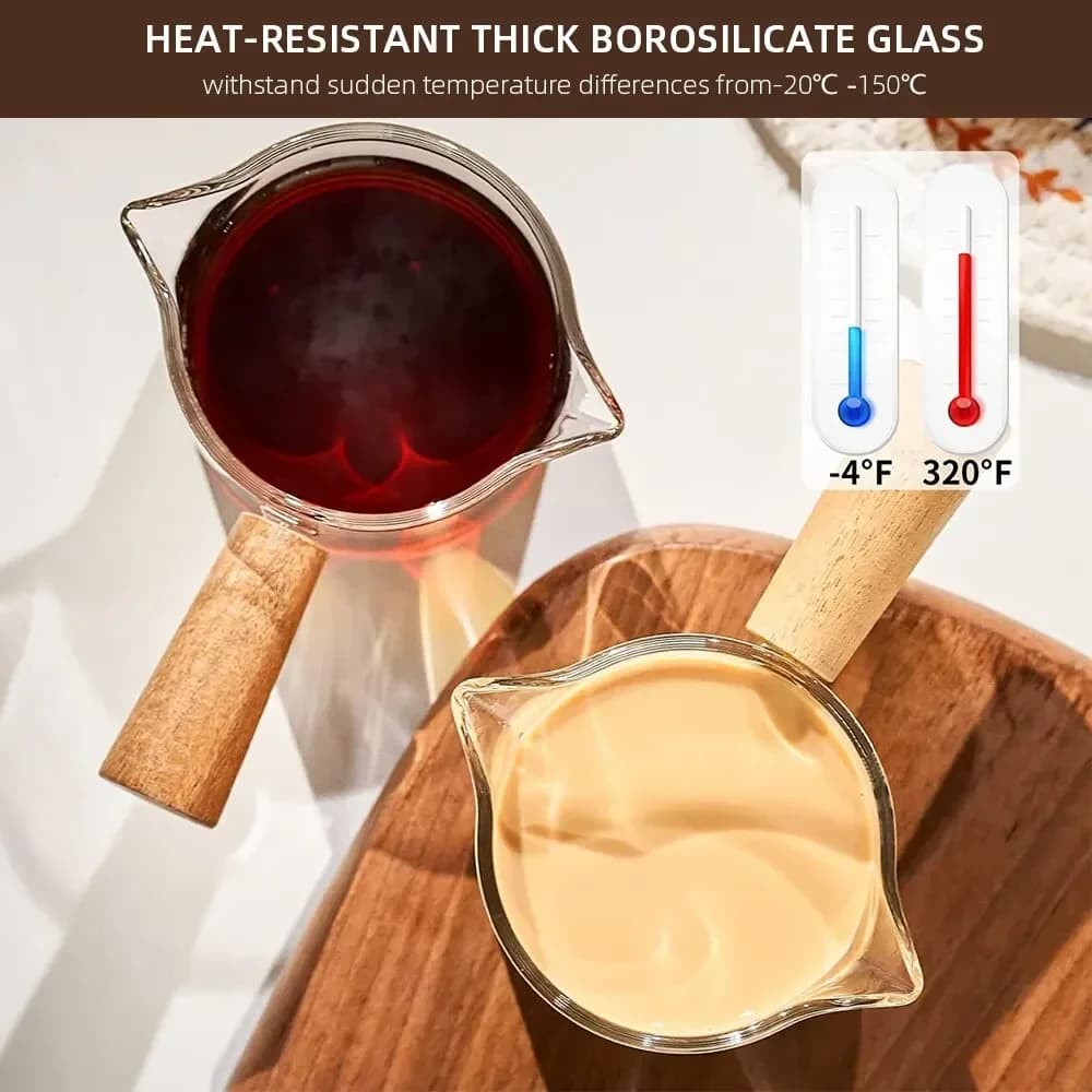 Glass Measuring Cup With Wood Handle 1pc Glass Espresso Measuring Cup Double Single Mouth Milk Coffee Clear Mug Coffee Supplies