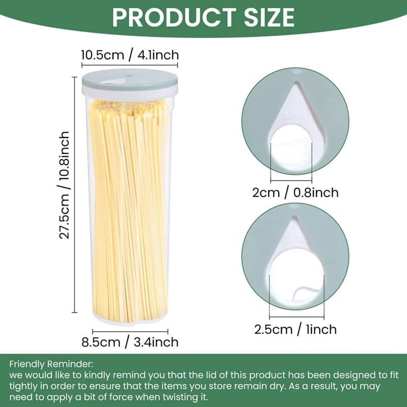 1pc Noodles Sealed Can Food Storage Spaghetti Noodle Pasta Container With Locking Lid Food Grade Plastic Kitchen Storage