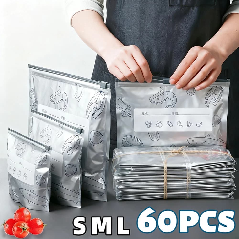 Kitchen Reusable Aluminum Foil Storage Bags Airtight Slider Zip Freezer Bag Leakproof Food Saver Pouch for Meat Meal Vegetables