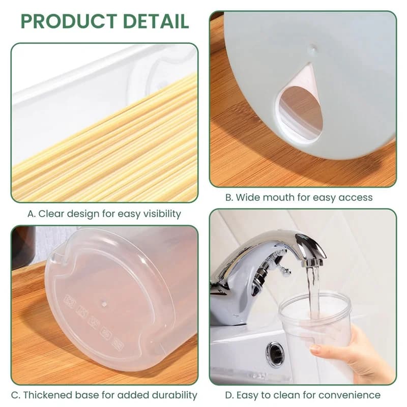 1pc Noodles Sealed Can Food Storage Spaghetti Noodle Pasta Container With Locking Lid Food Grade Plastic Kitchen Storage