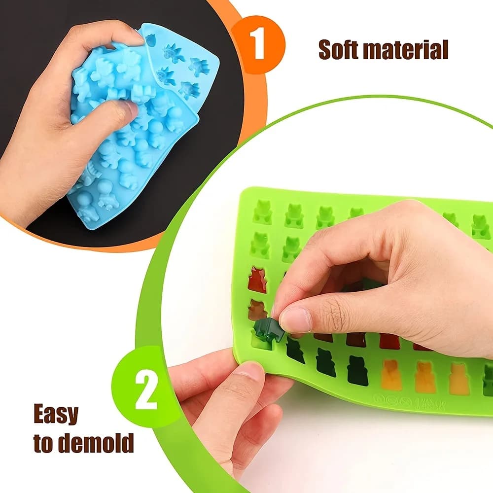 2/5pcs Gummy Bear Candy Mold Kit with 2 Droppers Silicone Non-stick Chocolate Molds DIY Multi-Shape Jelly Fondant Kitchen Tool