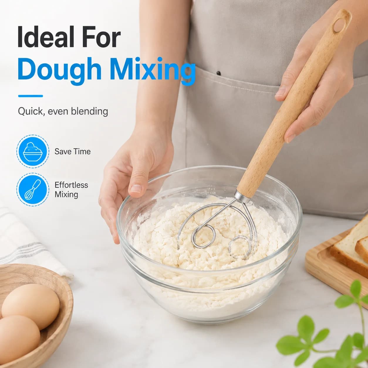 1PC Flour Mixer Handheld Dough Blender Kitchen Baking Tool Manual Whisk For Cake Bread Making Cooking Mixing Batter Quick Easy