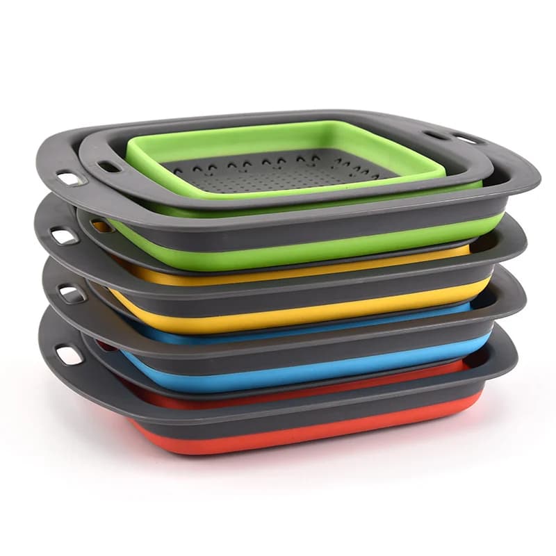 LMETJMA Square Collapsible Colander Silicone Kitchen Foldable Colander Food Vegetable Fruit Strainers Drainer JT39